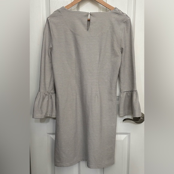 womens J Crew black/white striped shift dress w/ bell sleeves - sz S - Picture 2 of 3